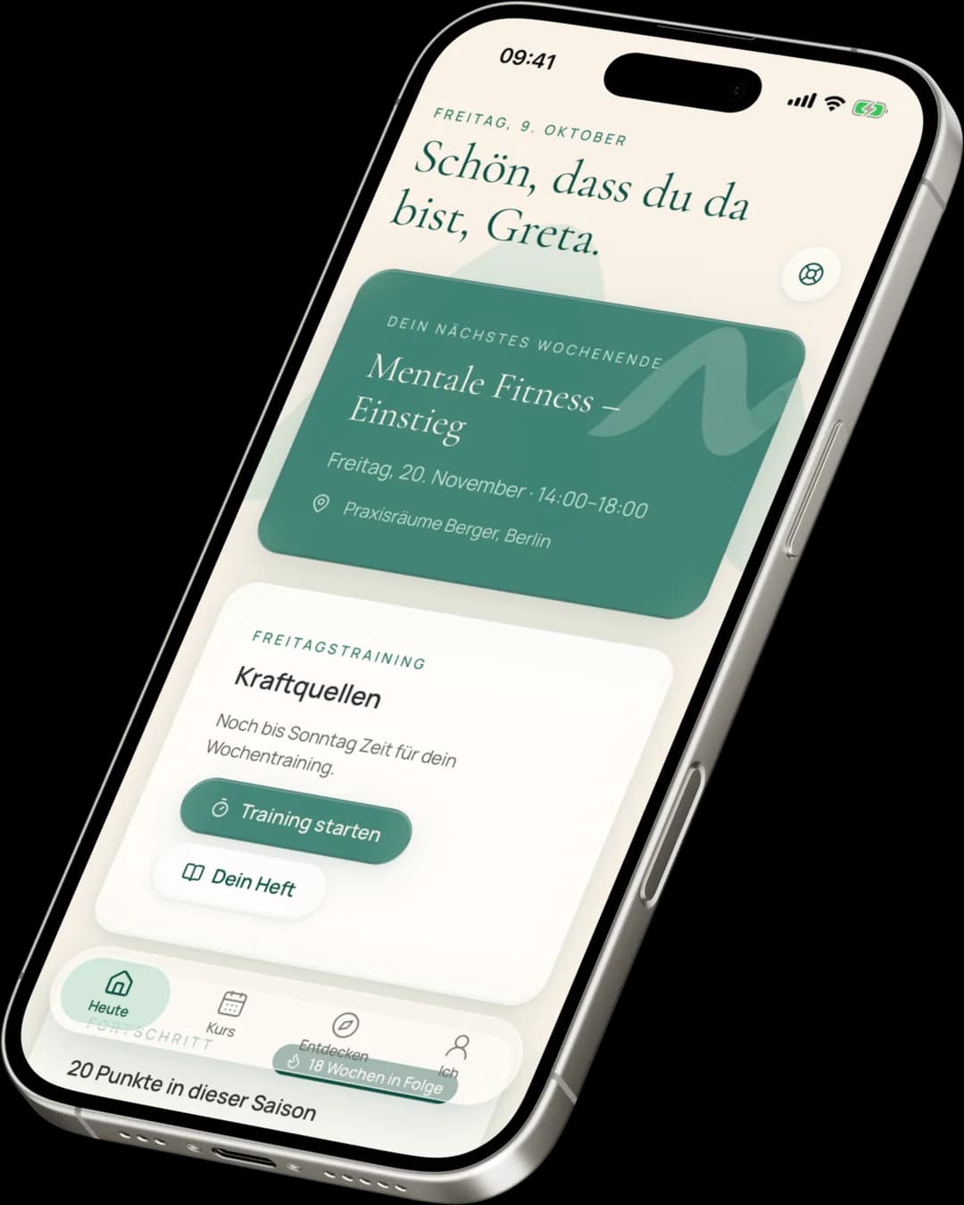 Die Limas-App: Startseite mit dem nächsten Wochenende und dem Training der Woche